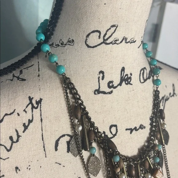 Faux Turquoise Layered Bib Necklace - Picture 4 of 5